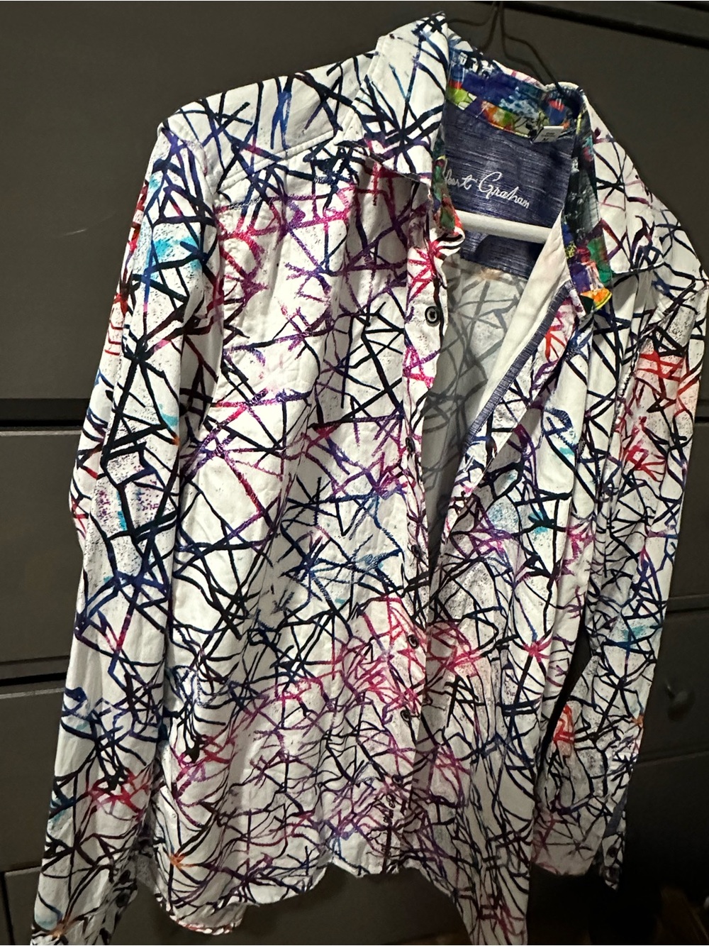 Robert Graham White Shirt with Multicolor Abstract Accents